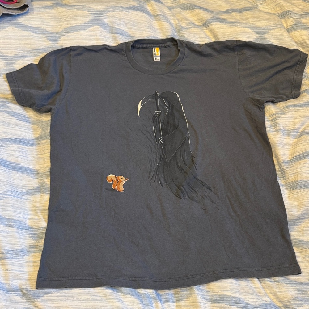 Dark Gray squirrel with Grim Reaper Graphic Tee from woot.com